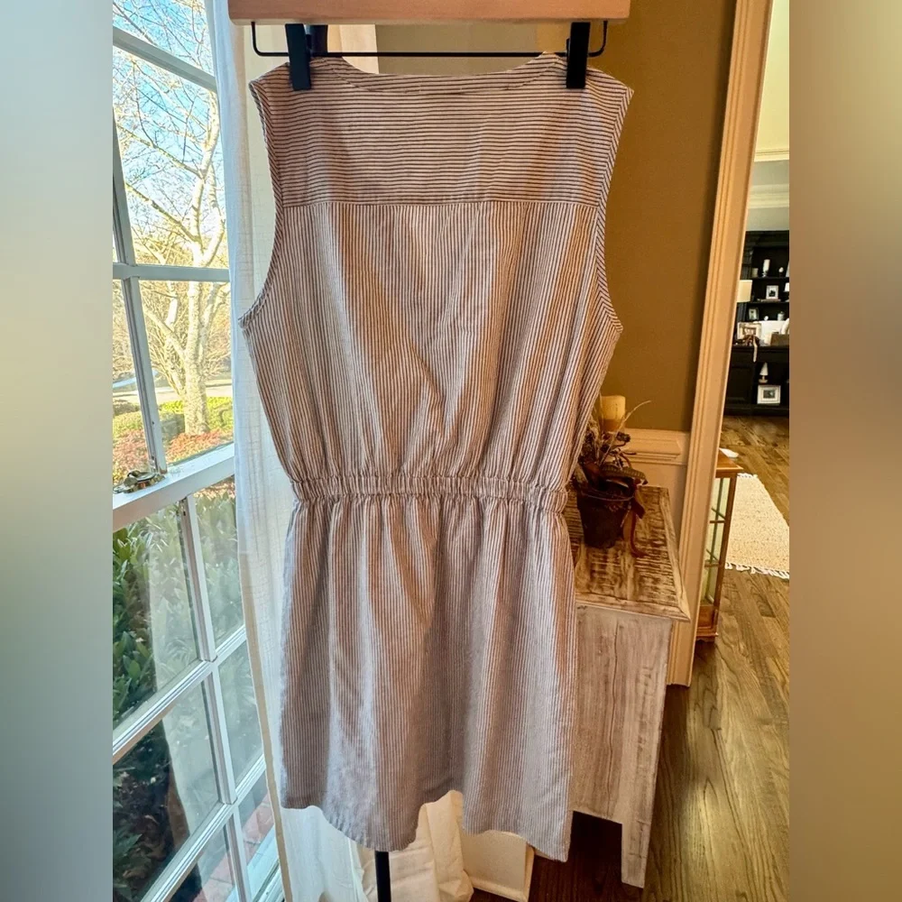 Lilla P Split Neck Striped Sleeveless Lined Cotton Shirt Dress Women’s S Midi - Picture 14 of 14